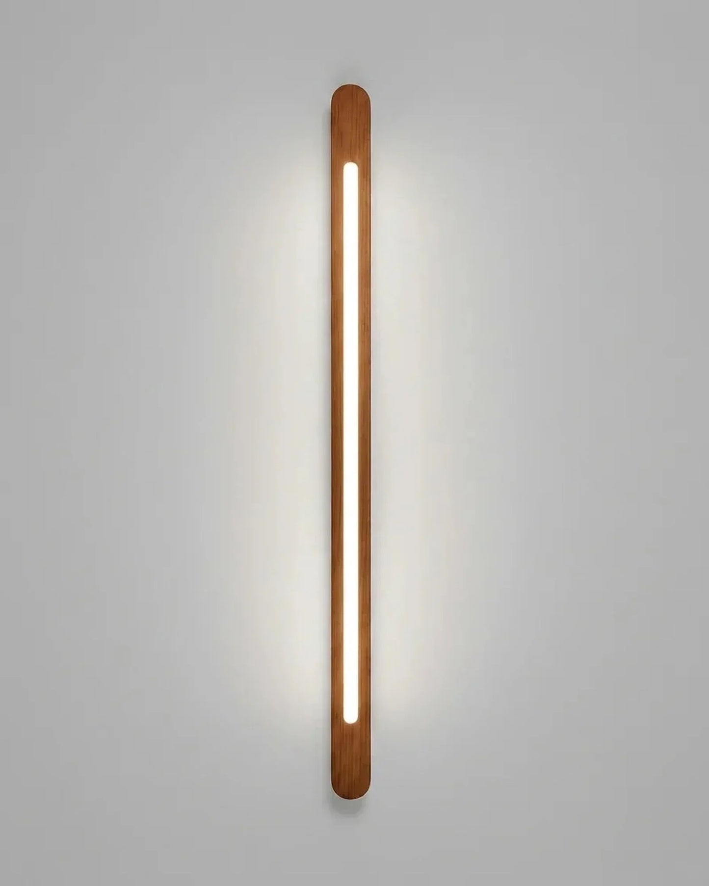 Vertical Wooden Wall Light in Indian premium teak — slim 37 inch solid wood sconce with warm integrated LED