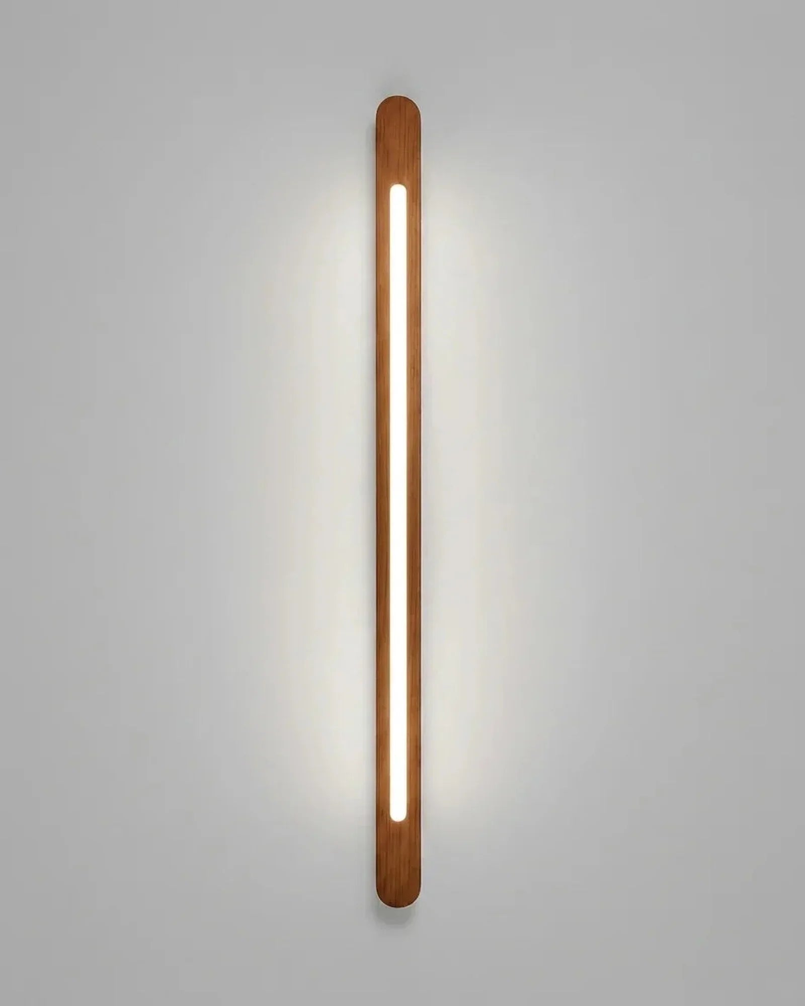 Vertical Wooden Wall Light in Indian premium teak — slim 37 inch solid wood sconce with warm integrated LED