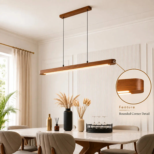 Double Arm Teak Pendant Light – Teak Pendant Light with Sculptural Curved LED Statement NixWoods