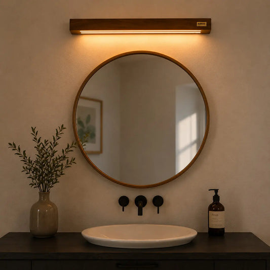 Compact Wooden Wall Light — Solid Sheesham | Warm White LED NixWoods