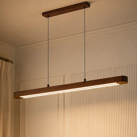 Double Arm Teak Pendant Light – Teak Pendant Light with Sculptural Curved LED Statement NixWoods