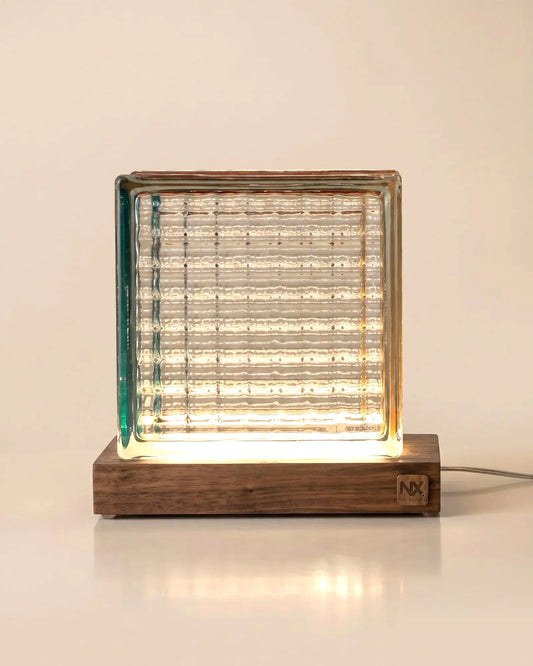 Rubik's Cube Table Lamp – Handcrafted Sheesham Wood & Warm Glass Light