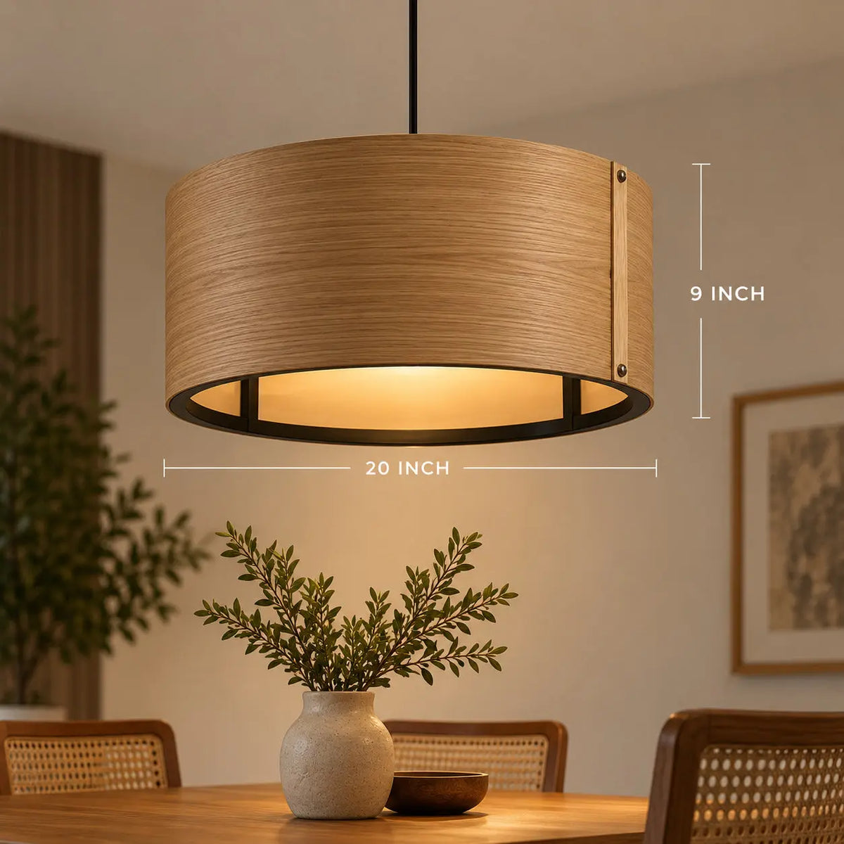 Aura Drum Kitchen Island Pendant Light | Solid Wood Wooden Hanging Lamp - NixWoods