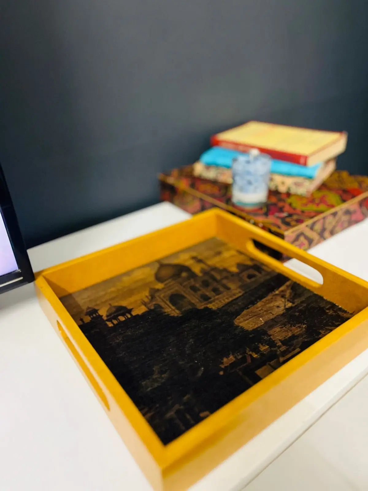 Imperial Taj Mahal tray | Yellow Frame | Square - NixWoods