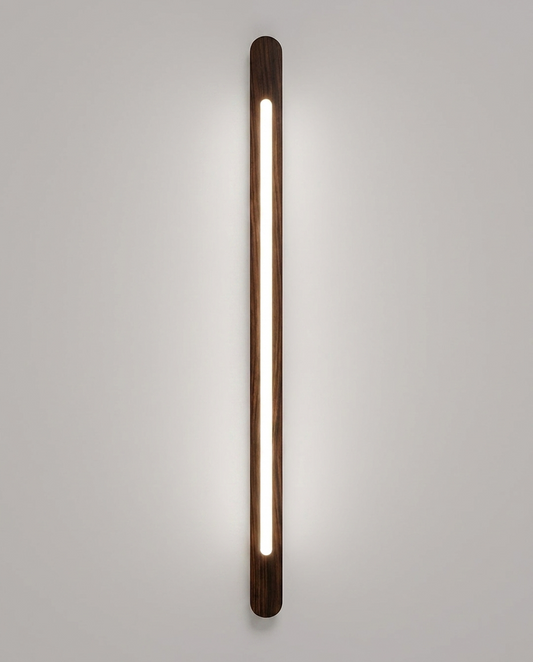 NixWoods Vertical Wooden Wall Light in Indian sheesham rosewood - lit, wall-mounted, handcrafted solid wood