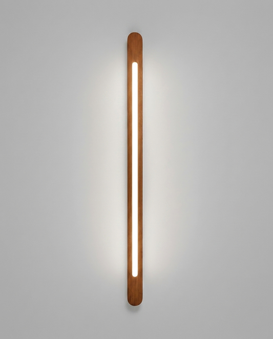 NixWoods Vertical Wooden Wall Light in Indian teak - lit, wall-mounted, handcrafted solid wood