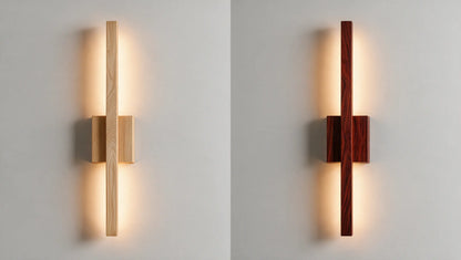 Teak and rosewood wall sconce variants compared side by side