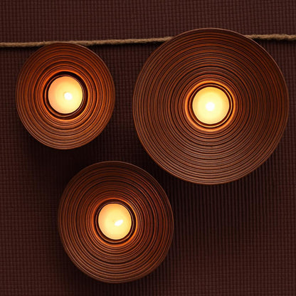 Rosewood Candle Holder – Sculpted Bowl Set of 3 for Ambient Lighting