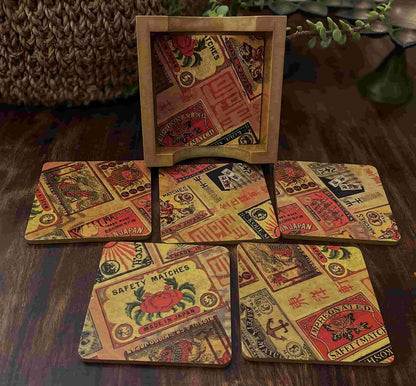 Vintage Japanese Matchbox Label Coaster Set - NixWoods