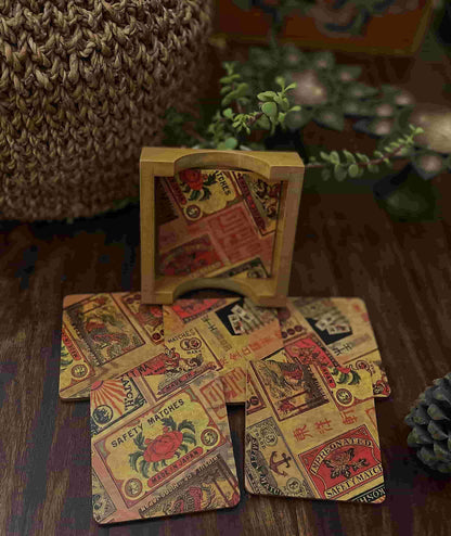 Vintage Japanese Matchbox Label Coaster Set - NixWoods