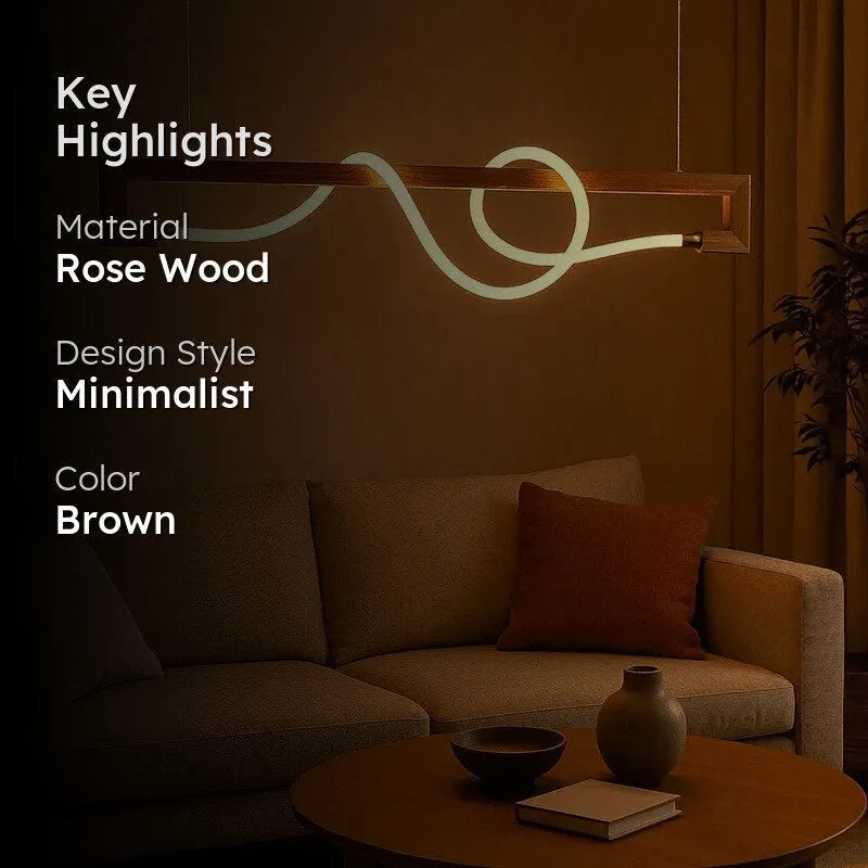 Sculptural curved pendant light highlights - rose wood, minimalist design, brown - NixWoods