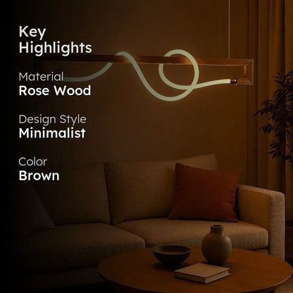Sculptural curved pendant light highlights - rose wood, minimalist design, brown - NixWoods