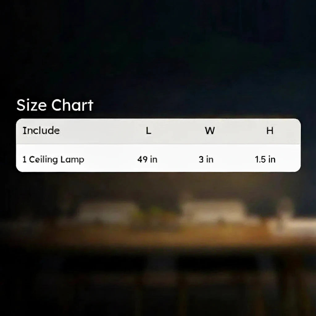 Size chart for the NixWoods wooden pendant light - one ceiling lamp, 49 x 3 x 1.5 inches