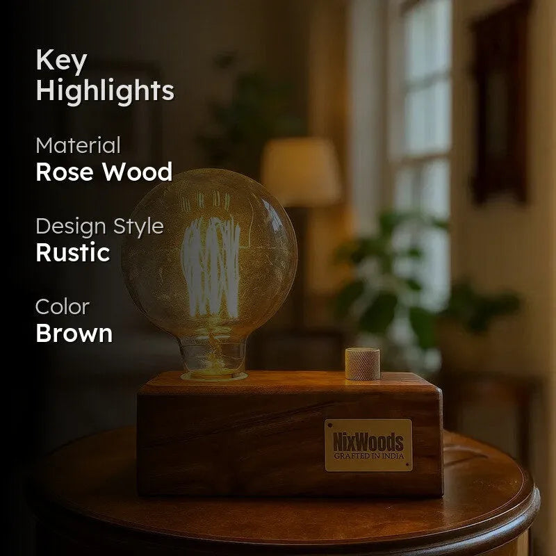 Globe Edison Bulb with Brass Dimmer | Rosewood Vintage Table Lamp | Handcrafted