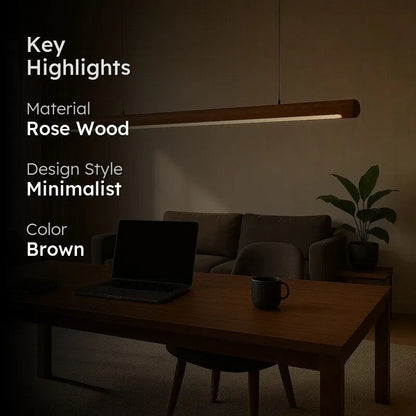 Rosewood linear pendant light highlights - rose wood, minimalist design, brown finish - NixWoods