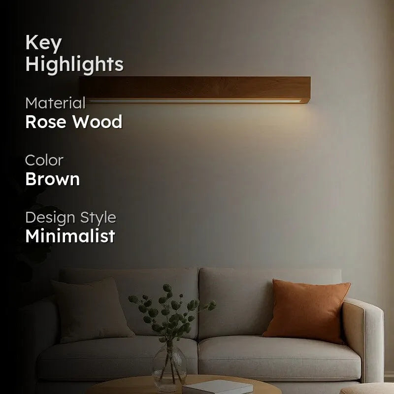 Rosewood wall lamp highlights - solid rose wood, brown finish, minimalist design - NixWoods wall light