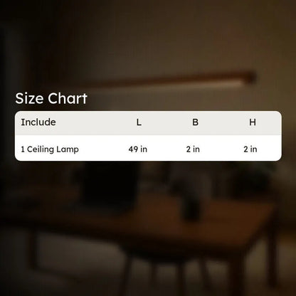 Size chart for the NixWoods linear pendant light - one ceiling lamp, 49 x 2 x 2 inches
