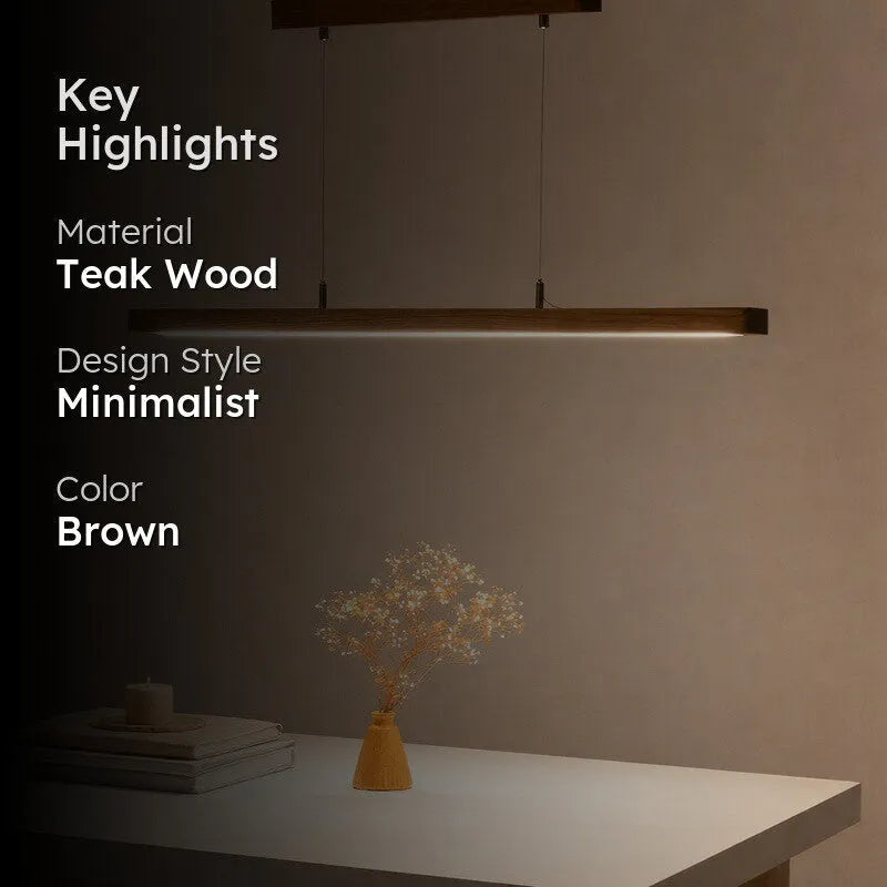 Teak pendant light highlights panel - teak wood, minimalist, brown finish - NixWoods hanging light