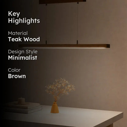 Teak pendant light highlights - teak wood, minimalist design, brown finish - NixWoods hanging light