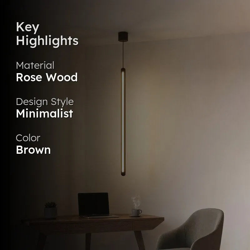 Vertical rosewood pendant lamp highlights - rose wood, minimalist design, brown - NixWoods