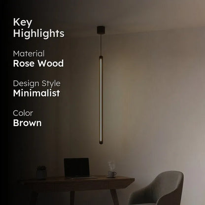 Vertical rosewood pendant lamp highlights - rose wood, minimalist design, brown - NixWoods