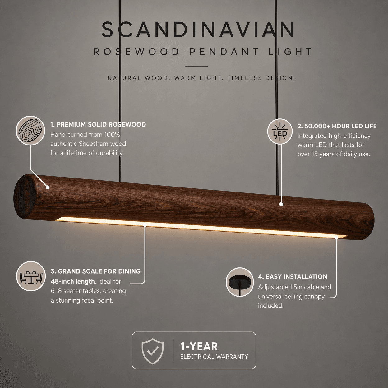 Scandinavian Rosewood Pendant Light — Handcrafted in India
