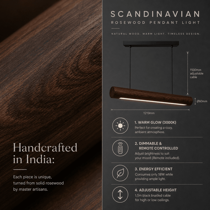 Scandinavian Rosewood Pendant Light — Handcrafted in India