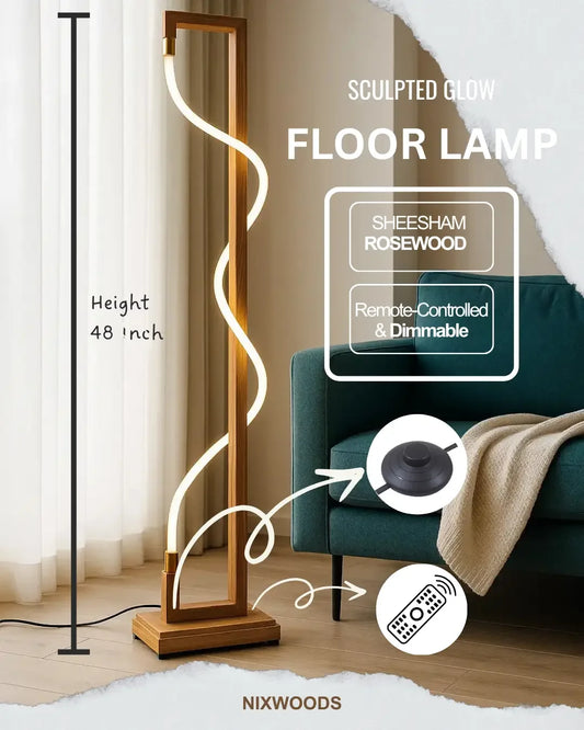 Unique Standing Lamp | Sculpted Glow Rosewood Wood Floor Lamp – Handcrafted Designer Lighting - NixWoods